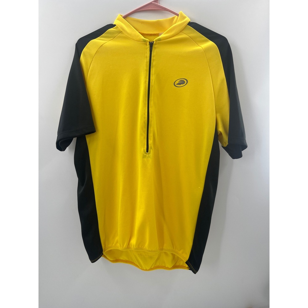 Performance Mens Cycling Jersey Large Yellow Black Quarter Zip Short Sleeve Bike